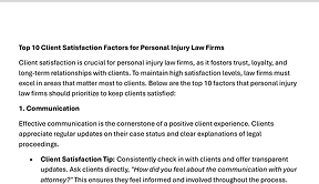 Top 10 Client Satisfaction Factors for Personal Injury Law Firms